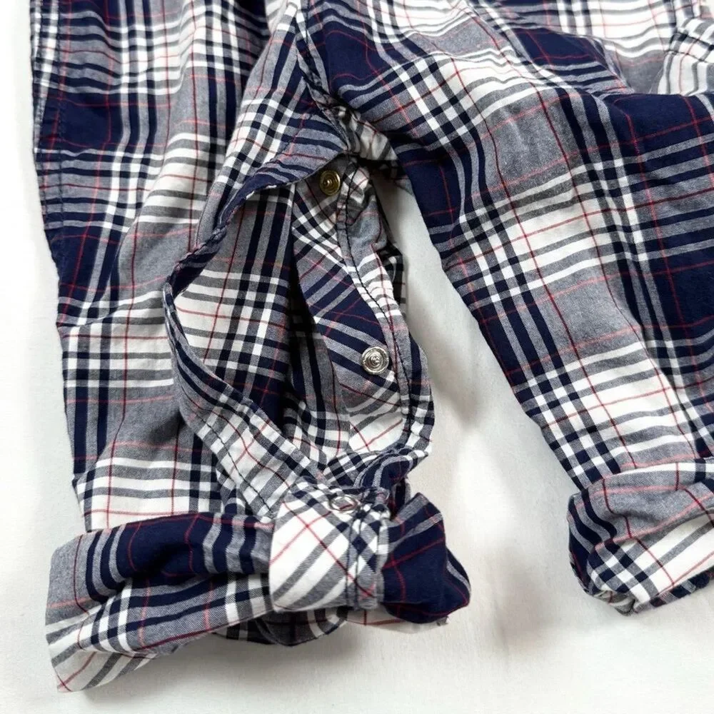 BABYGAP Baby Boys' Navy Blue Plaid Flannel Long Sleeve One‎ Piece Size 18-24M